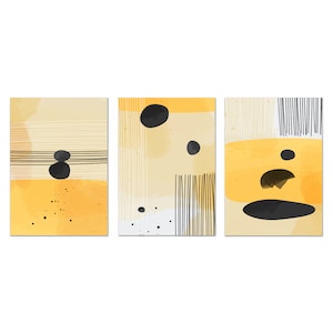 Abstract Minimalist Art Prints, Yellow Black Shapes Lines Wall Art, Set Of 3 Wall Prints Panels Modern Canvas Print Wall Art Home Decor