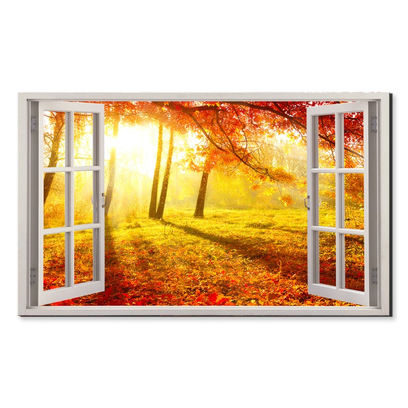 Fall Tree Window View Autumn Forest Sunset Trees Window View, Window Frame Style Modern ...