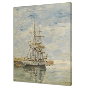 Three Masts At Anchor (circa 1894-97) Eugène Boudin Reproduction, Vintage Oil Painting Canvas Print, Sea Ship Antique Victorian Wall Art