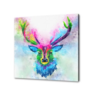 Colourful Stag Deer Watercolour Abstract Modern Design Decor Canvas Print Wall Art Picture