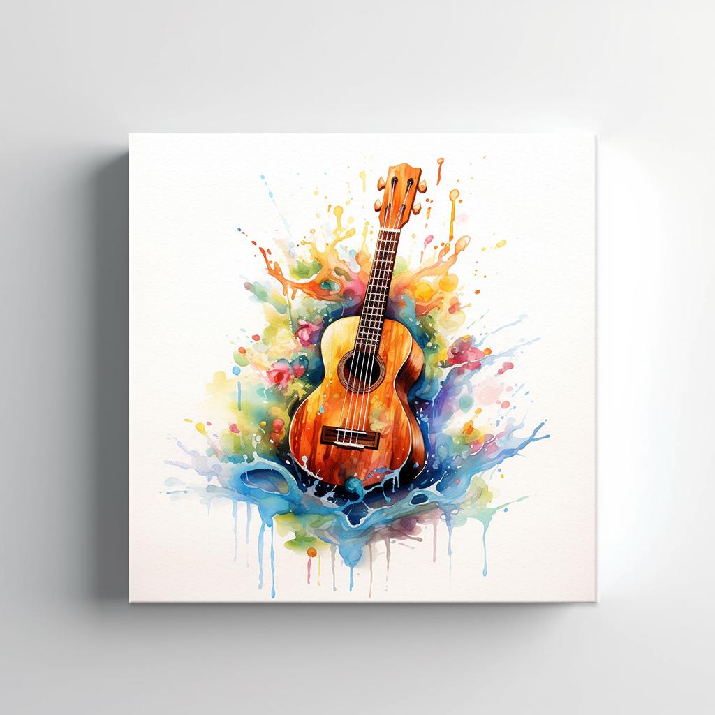 Colourful Acoustic Guitar Music Watercolour Canvas Print Wall Art