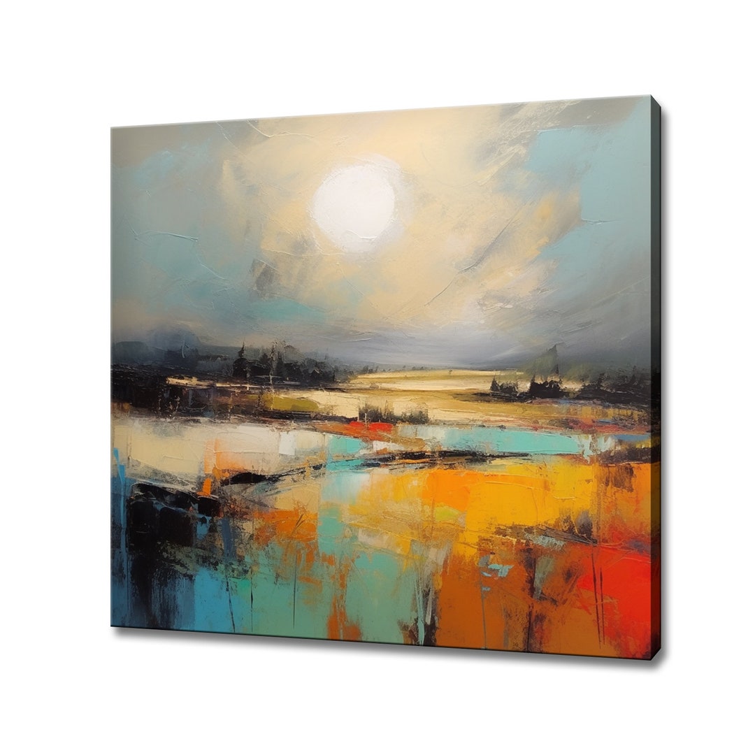 Expressionist Abstract Landscape Moonlight River Painting Style Canvas ...
