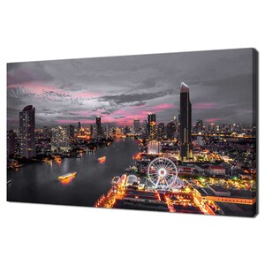 Thailand Bangkok Night View Cityscape Skyline Modern Design Home Decor Canvas Print Wall Art Picture