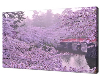 Pink Cherry Blossom In Japanese Garden Modern Floral Design Home Decor Canvas Print Wall Art Picture Wall Hanging