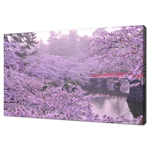 Japanese Sakura Cherry Blossom Wall Decor Canvas Cherry Etsy