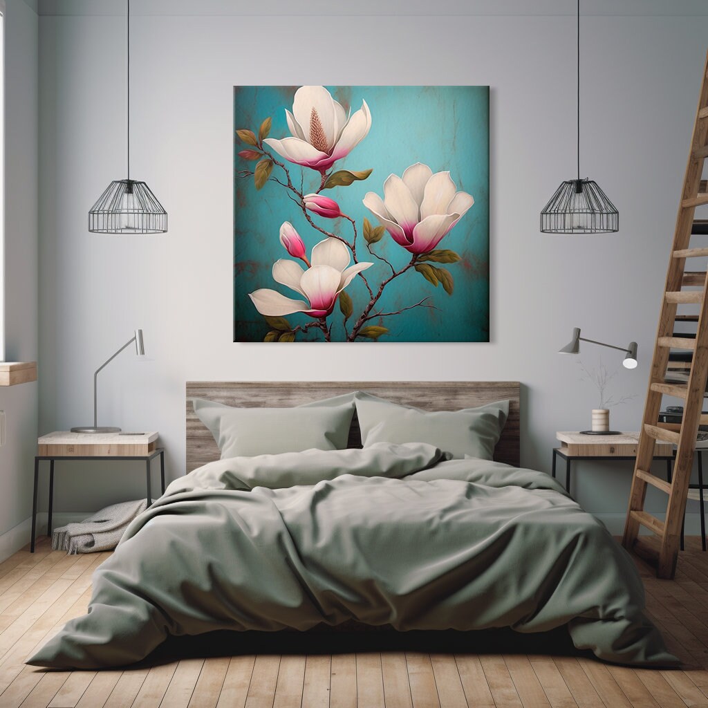 Wit roze magnolia bloemen brunch canvas print kunst aan de muur, modern  bloemdessin interieur, botanische muurkunst, cadeau voor bloemenliefhebber  - Etsy België, image size:1024x1024