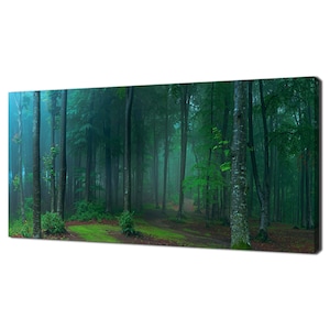 Schöne Grüne Neblig Wald Bäume Panorama Modernes Design Wohnkultur Leinwand Druck Wand Kunst Bild