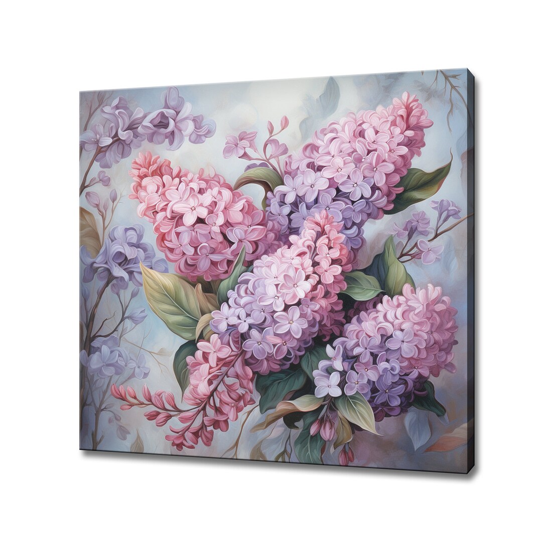 Pink Purple Lilac Flowers Canvas Print Wall Art, Modern Floral Design ...