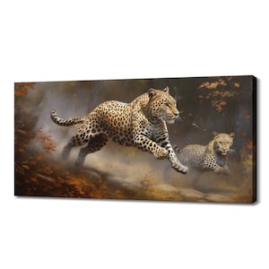 Running Leopard Couple Canvas Print, Wildlife Inspired Art, Enchanting Animals Canvas Wall Art, Wildlife Home Decor, Animals Picture Print