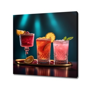 Assorted Colourful Drinks Cocktails Glasses, Kitchen Modern Design Home Restaurant Bar Decor Canvas Print Wall Art Picture Wall Hanging
