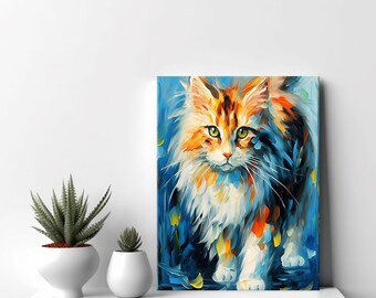 Beautiful Siberian Cat Canvas Print, Gift For Siberian Cat Lovers, Colourful Cat Portrait Painting Print Animal, Pet Cat Wall Art Wall Print