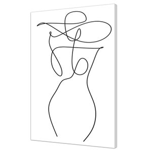 Sexy Elegant Woman In Hat One Line Drawing Modern Home Decor Canvas Print Wall Art Picture