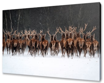 Beautiful Deer Herd In The Snowy Forest Modern Design Home Decor Canvas Print Wall Art Picture