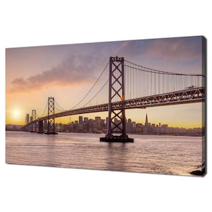 Sunset Over Golden Gate Bridge San Francisco California Landmarks Modern Design Home Office Decor Canvas Print Wall Art