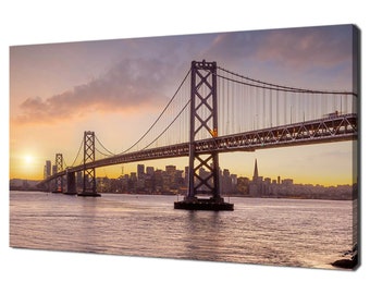 Sunset Over Golden Gate Bridge San Francisco California Landmarks Modern Design Home Office Decor Canvas Print Wall Art
