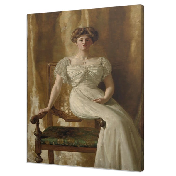Woman Sitting On The Chair, Baroque Antique Female, Romantic 18th Century Wall Decor, Vintage Portrait Painting Victorian Canvas Print