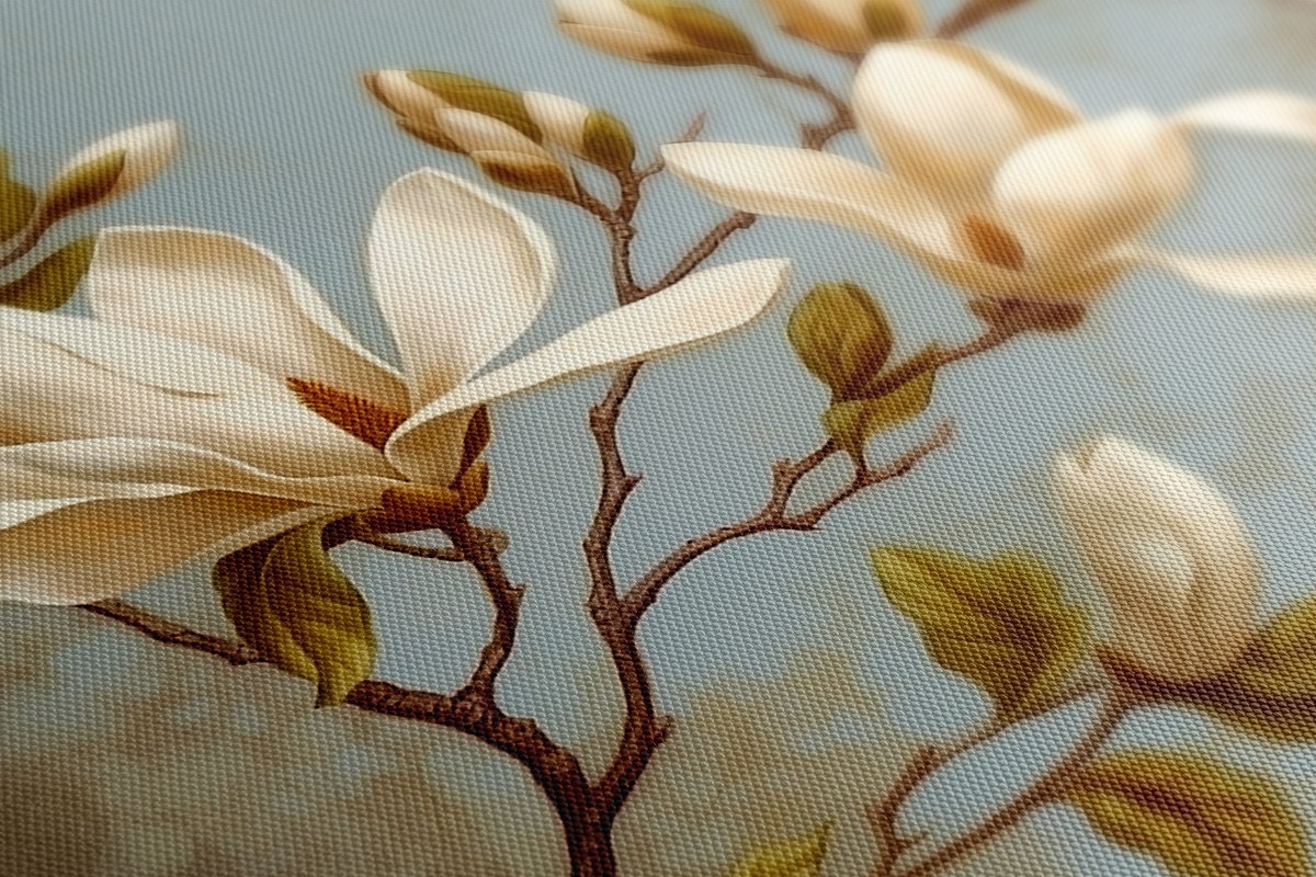 Beautiful White Magnolia Flowers Tree Branch Painting Style Canvas ...
