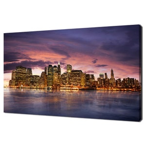 Purple Pink Sunset Over New York City Manhattan Modern Design Home Decor Canvas Print Wall Art Picture Wall Hanging
