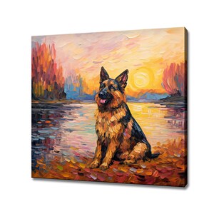 German Shepherd Dog Sunset Canvas Print, Gift For German Shepherd Dog Lover, Colourful Dog Portrait Painting Print, Dog Pet Wall Art