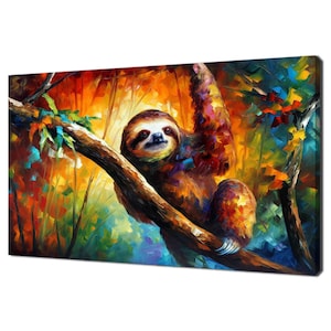 Colourful Sloth Hanging On The Tree Branch Painting Modern Design Home Decor Canvas Print Wall Art Picture
