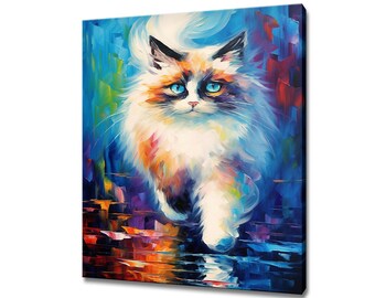 Beautiful Birman Cat Canvas Print, Gift For Birman Cat Lovers, Colourful Cat Portrait Painting Print Animal, Pet Cat Wall Art Wall Print