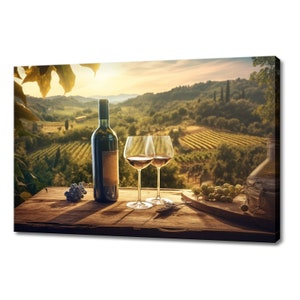 Vintage Bottle Of Wine With Grapes Italy Tuscany Canvas Print, Kitchen Restaurant Wall Art Winery Decor, Wine Wall Decor, Wine Lover Gift