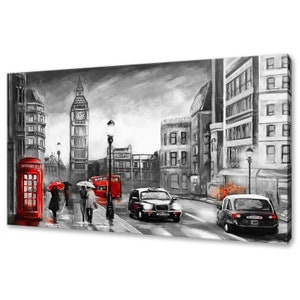 Streets Of London Red Phone Bus Big Ben Modern Design Home Decor Canvas Print Wall Art Picture