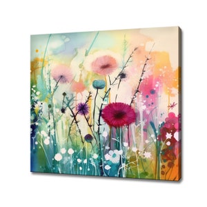 Colourful Wildlowers Daisies Abstract Watercolour Painting Style Canvas Print, Modern Floral Design Home Decor, Flowers Wall Art Picture