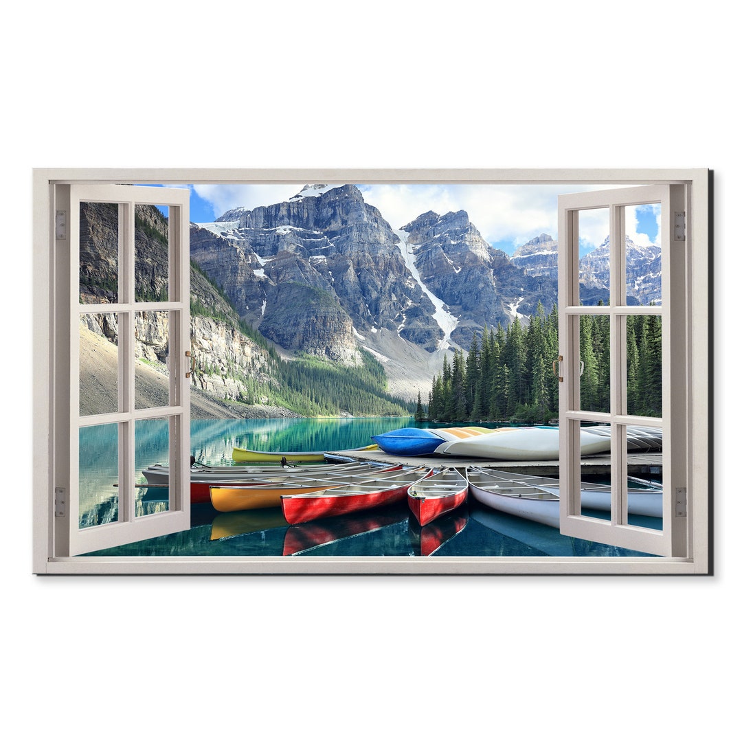 Beautiful Colourful Fall Trees Lake Window View, Window Frame Style