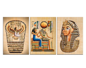 Set Of Three Egyptian Papyrus Tutankhamen Egypt Series 3 Panels Modern Canvas Print Wall Art Home Decor Picture