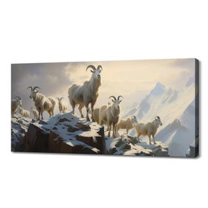 Mountain Goats In The Snow Canvas Print, Wild Cats Inspired Art, Enchanting Animals Wall Art, Wildlife Home Decor, Animal Picture Print