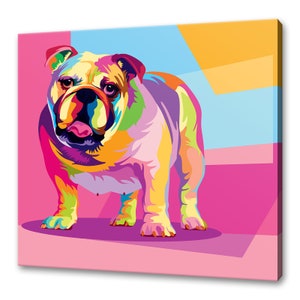 Bulldog Colourful Dog Canvas Wall Art Picture Print Wall Hanging Pet Home Decor Handmade Ready To Hang