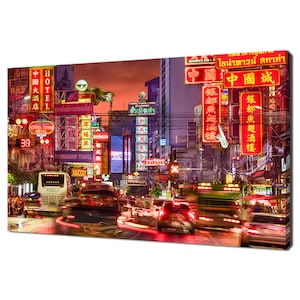 Bangkok Chinatown Traffic Lights On Yaowarat Road Modern Design Home Decor Canvas Print Wall Art Picture