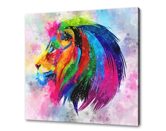 Colourful Abstract Watercolour Lion Profile Animal Modern Design Home Decor Canvas Print Wall Art Picture Wall Hanging