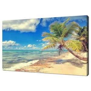 Tropischer weißer Sandstrand mit Palmen Modernes Design Dekor Leinwand Wand Kunst Bild