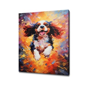 Cavalier King Charles Spaniel Dog Animal Canvas Print, Gift For Spaniel Dog Lover, Colourful Dog Portrait Painting Canvas Print, Dog Art