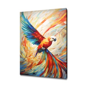 Beautiful Macaw Bird In Flight Painting Canvas Print, Birds Modern Design Home Wall Decor, Nature Canvas Print Wall Art, Gift For Bird Lover