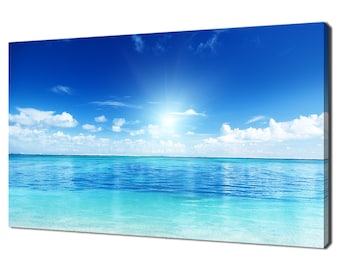 Blue Clear Ocean Water And Beautiful Sky Modern Design Canvas Print Wall Art Picture