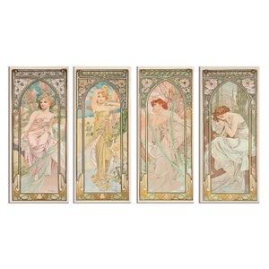 Alphonse Mucha The Times Of The Day Art Nouveau Reproduction Set Of 4 Panels Modern Style Canvas Print Wall Art Picture