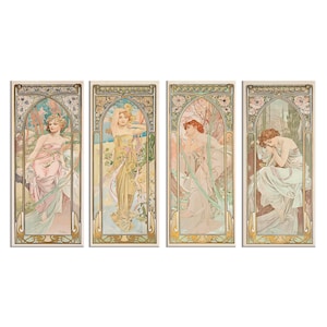 Alphonse Mucha The Times Of The Day Art Nouveau Reproduction Set Of 4 Panels Modern Style Canvas Print Wall Art Picture