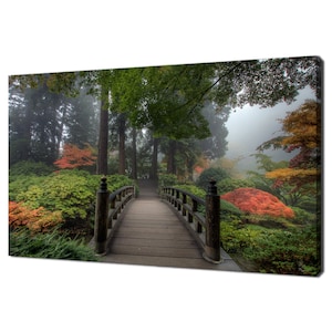 The Bridge In Japanese Garden In The Fall Modern Landscape Design Home Decor Canvas Print Wall Art Picture Wall Hanging