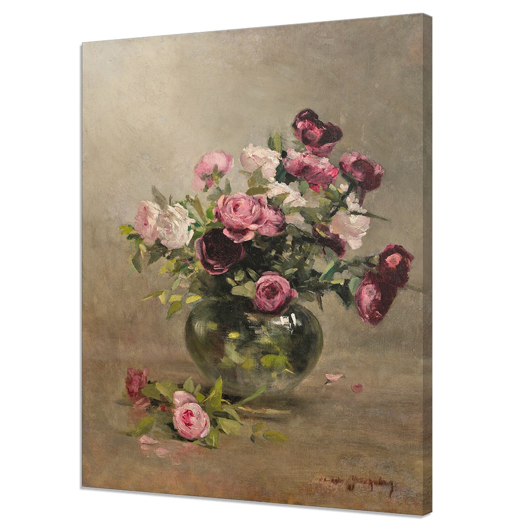 Still Life Vase of Roses 1870, Victorian Bouquet of Flowers Fine Art ...
