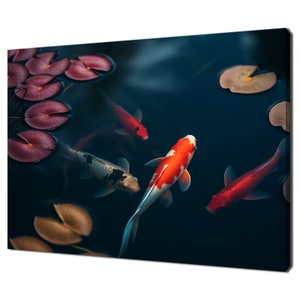 Japanese Koi Fish In The Water Pond Modern Design Home Decor Canvas Print Wall Art Picture Ready To Hang