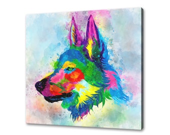 Wolf Abstract Watercolour Colourful Animal Modern Design Home Decor Canvas Print Wall Art Picture Wall Hanging