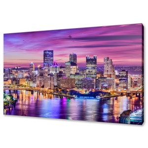 Pink Skyline Over Pittsburgh Pennsylvania Cityscape Modern Design Home Decor Canvas Print Wall Art Picture
