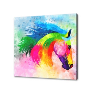 Colourful Watercolour Horse Portrait Abstract Animal Canvas Print Wall Art Picture Modern Design