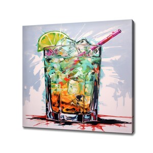 Colourful Alcoholic Drink Mai Tai Glass Watercolour Canvas Print, Kitchen Modern Art, Home Restaurant Bar Decor Picture Wall Hanging
