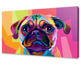 Colourful Pug Dog Abstract Modern Design Home Decor Animal Pet Canvas Print Wall Art Wall Hanging