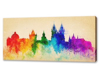 Prag Tschechische Republik Bunte Skyline Wahrzeichen Aquarell Modernes Design Haus Büro Dekor Leinwand Druck Wand Kunst Bild
