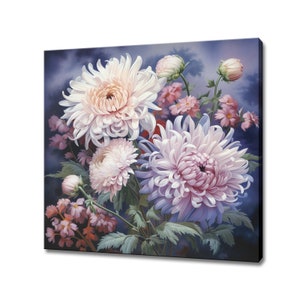 Aster Flowers Bouquet Canvas Print Wall Art, Modern Floral Design Home Decor, Vintage Botanical Flowers Wall Art, Gift For Flowers Lover